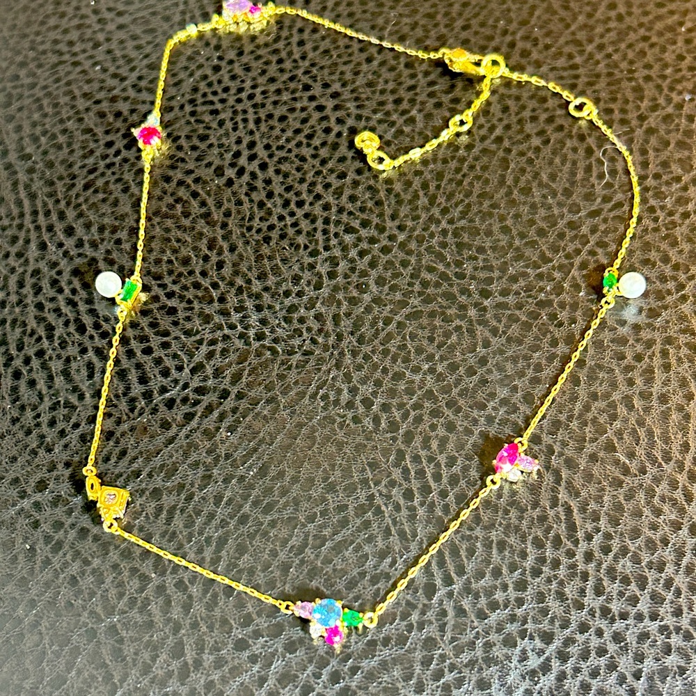 Elegant Gold Necklace with Multicolor Gemstones